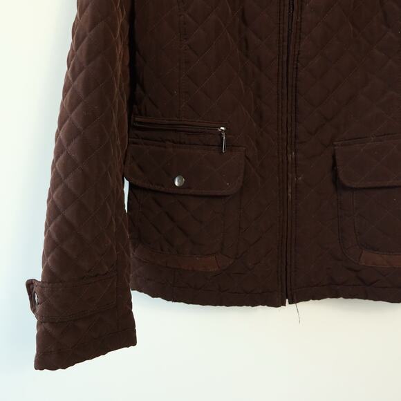 St. John's Bay Quilted Brown Coat with Pockets Medium - Picture 3 of 6
